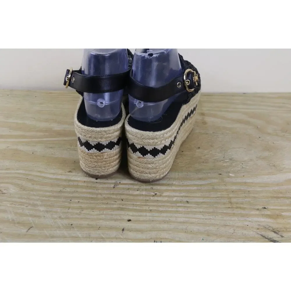 Tory Burch Shoes Womens 9.5M Black Leather Dandy Espadrille Platform Sandals